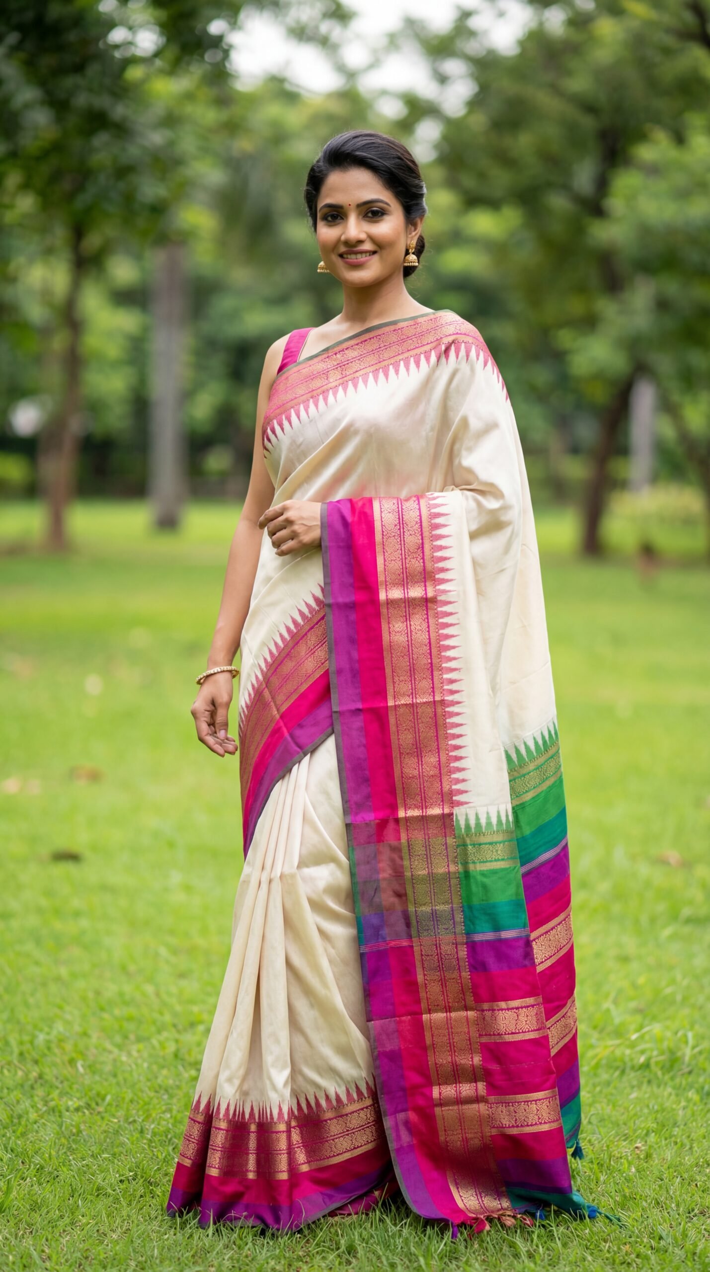 pochampally ikat silk saree ganga jamuna tissue border in pink and green pochampally ikat silk saree ganga jamuna tissue border in pink and green